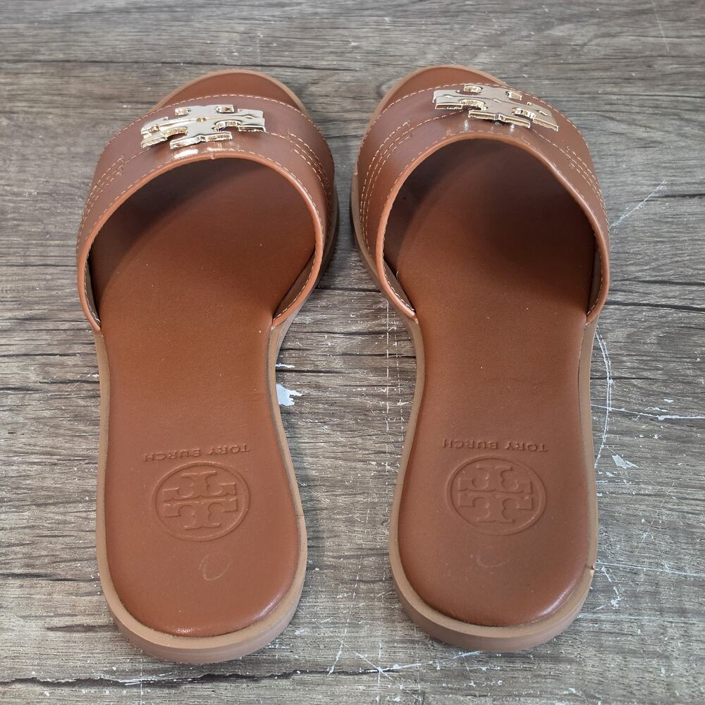 Tory Burch Everly Women's Leather Slides Sandals Shoes Size 40 (9.5-10) Brown - Picture 7 of 8